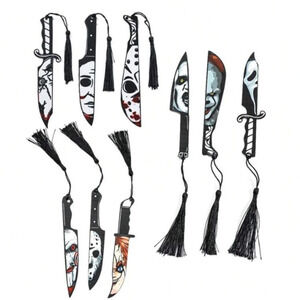 3 pc Red black white Chucky Jason horror bookmarks with tassels Halloween gift